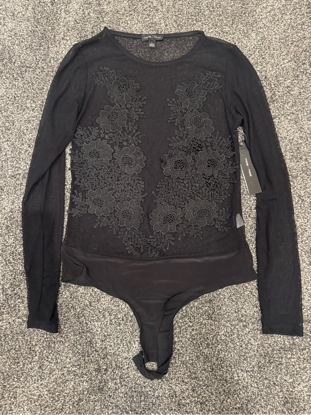 Moa Moa Black Long-Sleeve Floral Sheer Bodysuit